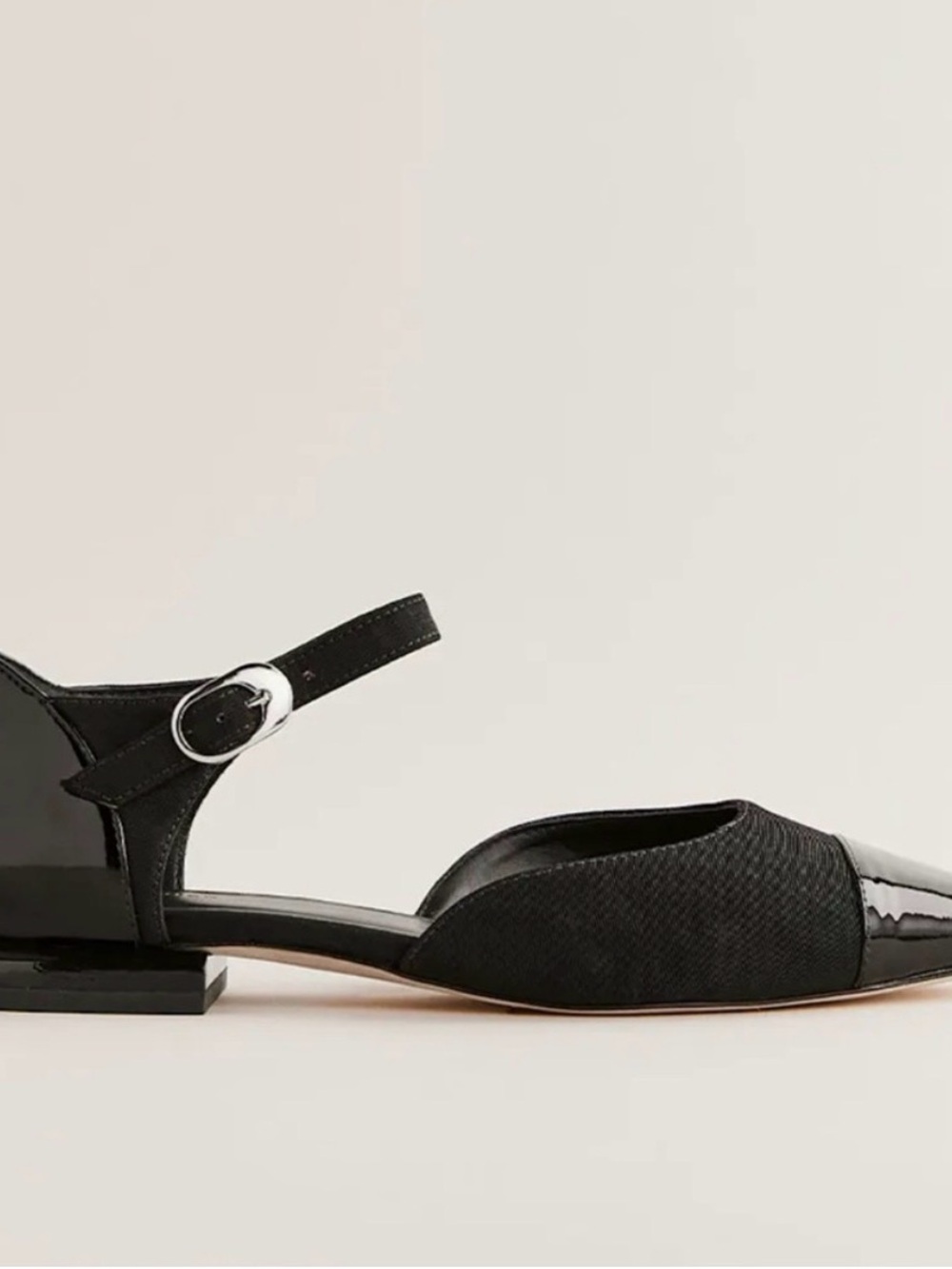 Reformation Mary Jane Black Two-Texture Ankle-Strap Flat